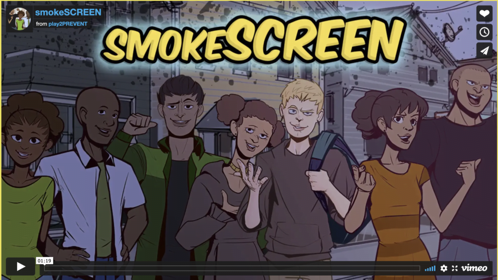 smokescreen screenshot of video. Cartoon characters of teenagers
